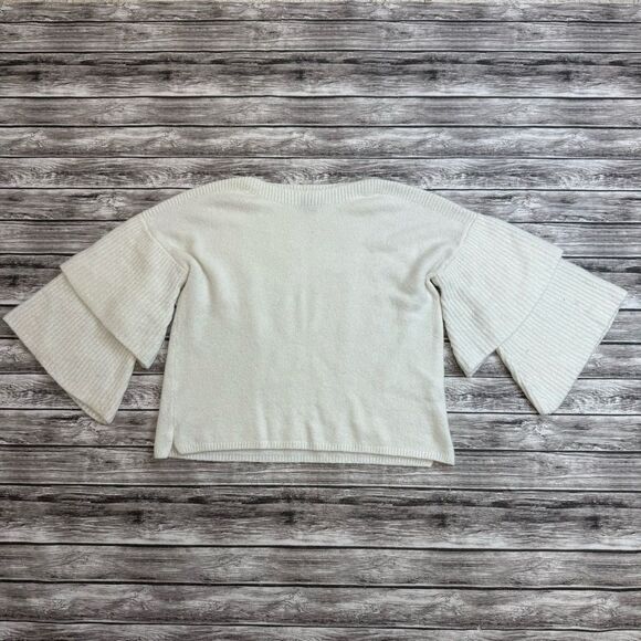 Falls Creek Womens Tiered Ruffle Sleeve Sweater S SM Small Ivory Cream Off White - Picture 12 of 13